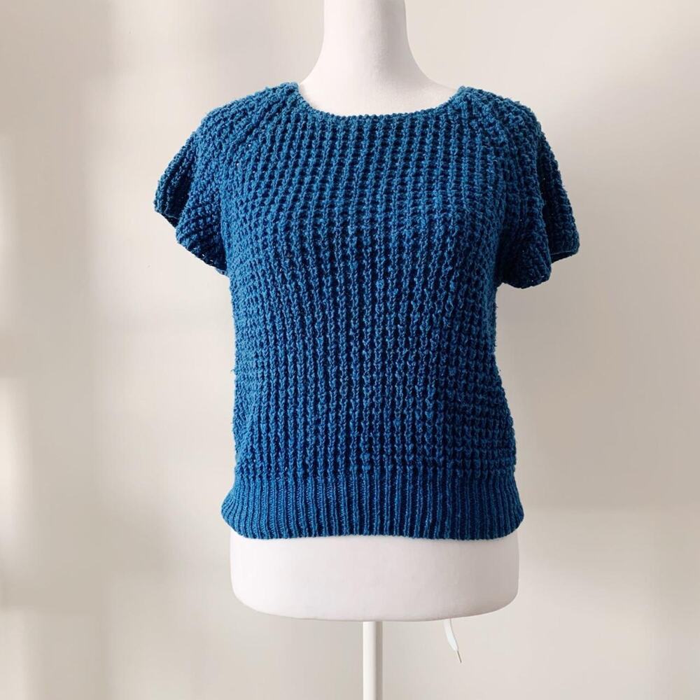 Vintage Liz Claiborne Blue Knit Short Sleeve Top Size S